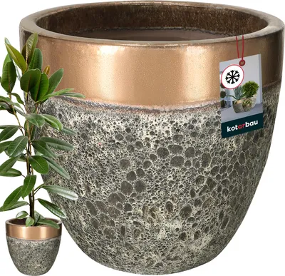 Produktbild von KOTARBAU® Blumenkübel Höhe 41 cm ⌀ 46 cm Blumentopf Gold Keramik Pflanzkübel frostsicher Übertöpfe für draußen Flower Pot Outdoor & Indoor Pflanzkübel innen außen