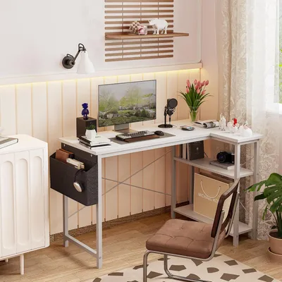 Produktbild von L-förmiger Schreibtisch 100 x 70 cm – Gamingtisch mit Stauraumfächern und umkehrbarem PC-Ecktisch für Studium und Arbeit