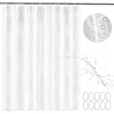 Produktbild von Duschvorhang - 180 x 200 cm - Polyester - Wasserdicht - Schimmel- und bakterienhemmend - Geprägt - Durchsichtiges Lotusmuster