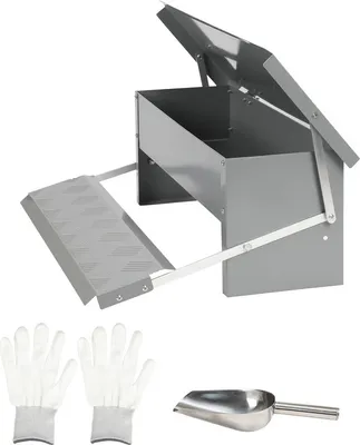 Produktbild von Aopunly Futterautomat 5KG Futterspender Hühner mit Handschuhe und  Edelstahllöffel Geflügelfutterautomat Silber