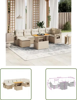 Produktbild von The Living Store 8-tlg. Garten-Sofagarnitur mit Kissen Beige Poly Rattan