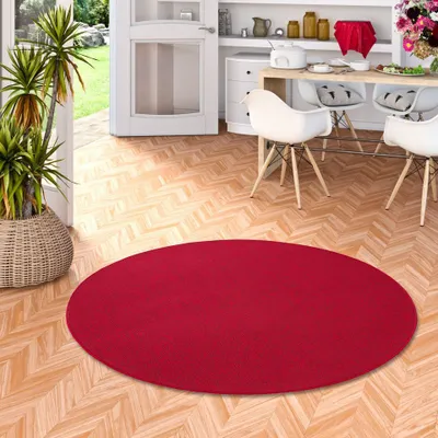 Produktbild von Feinschlingen Velour Teppich Strong Rot Rund, Größe:100 cm Rund