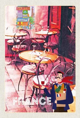 Produktbild von vianmo Holzschild 30x20 cm Frankeich Restaurant Gemälde Stühle