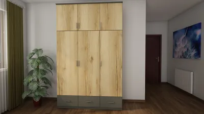 Produktbild von Meblast | Kleiderschrank 150x242 cm - Graphit/Eiche Grand Natürlich - Garderobe mit Regalen, Schubladen und Kleiderstange | Natürlicher Stil