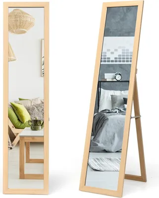Produktbild von 2 in 1 Ganzkörperspiegel Standspiegel und Wandspiegel mit Holzrahmen 37 x 155 cm Natur