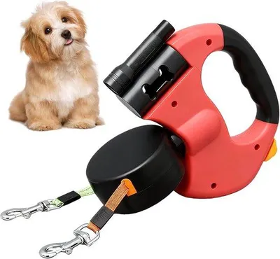 Produktbild von Doppelte Hundeleine für 2 Hunde – Doppelte Hundeführung – Ausziehbare Hundeleine – 3M – Rutschfester Griff – Rot