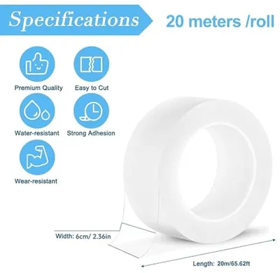 Productafbeelding van PromoHome® Waterdichte raamafdichtingsband, 6 cm x 20 m – Transparante, zelfklevende tochtstrip voor deuren en ramen