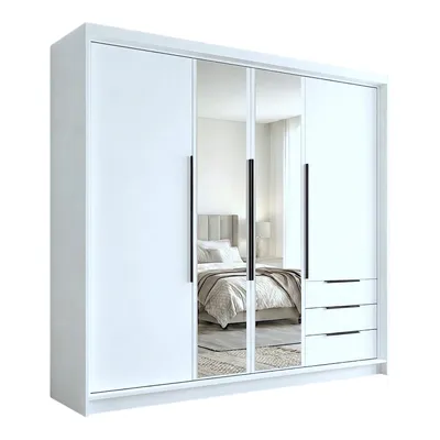 Produktbild von Geräumiger vier-türiger Kleiderschrank VIVO mit Schubladen und Metallgriffen – modernes Design