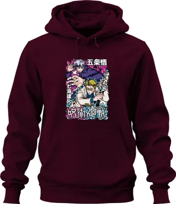 Productafbeelding van Jujutsu Kaisen, Gojo Satoru, Nanami Kento, Manga, Cadeau, Retro, Uni, Hoodie, Trui met capuchon, Burgundy (bordeauxrood), XXL