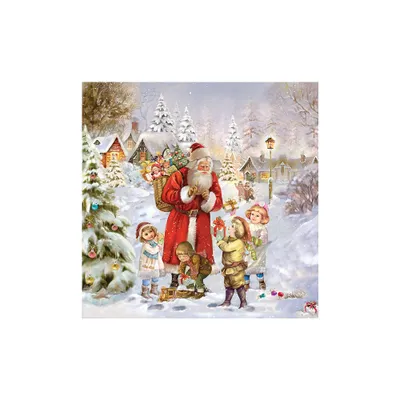 Produktbild von 20 Servietten Santa bringing Presents - Nostalgie mit Kinder und Santa 33x33cm
