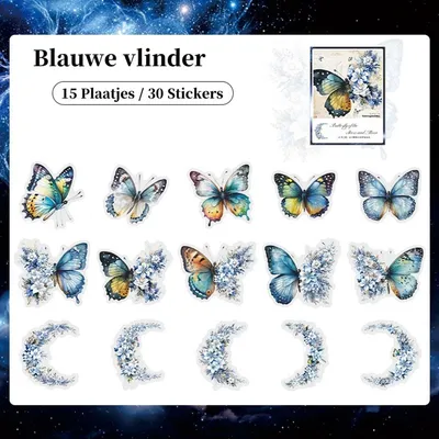 Produktbild von Schmetterling Sticker Blau – 30 Stück für Scrapbook & Planer