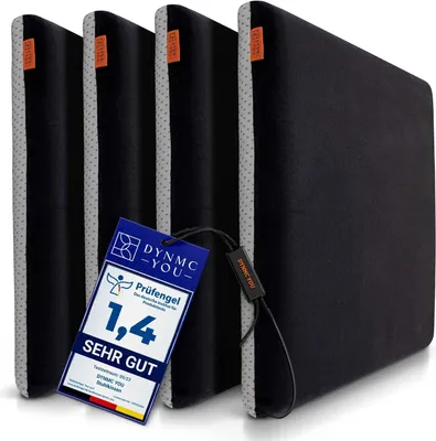 Produktbild von Sitzkissen Stuhl - Stuhlkissen 40x40 - Eckig 4er Set Schwarz - TEST - INNOVATIONSPREIS ERGONOMIE - Mittelhart H3 - Sitzkissen Bank Memory Schaumstoff - Sitzpolster Stuhl - Stuhlauflage