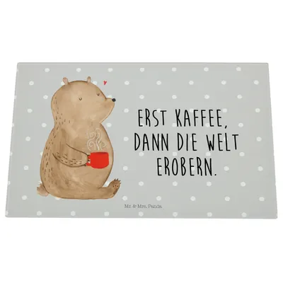 Produktbild von Mr. & Mrs. Panda Küchenbrett Bär Kaffee - Grau Pastell - Geschenk, Bären, schneidbrett, Teddy, Schneidebrett Glas, Motivation, Hackbrett, Schneidplatte, Aus, Coffee