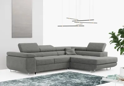 Produktbild von Ecksofa L-Form Couch mit Schlaffunktion und Verstellbare Kopfstützen - GUSTAW - Grau - Rechts