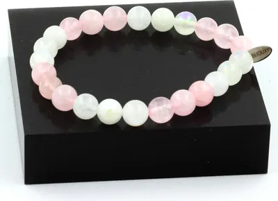 Immagine prodotto di Bracciale di perle di pietra di luna + quarzo rosa 8 mm