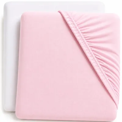 Productafbeelding van Jersey-katoenen hoeslakens, 2-delig, 60 x 120 cm, wit/roze, voor kinderbed