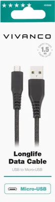 Produktbild von ViVanco™LongLife, 1,5 m, Micro-USB B, USB A, USB 2.0, Schwarz