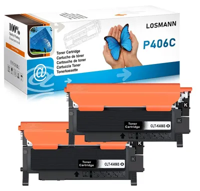 Imagen del producto de LOSMANN, 2 cartuchos de tóner s para Samsung 406S CLT-K406S, compatibles con los modelos Samsung Xpress C410W, C460, C460FW, C460W, C467W, CLP-360, CLP-360ND, CLP-362, CLP-363, CLP-364, CLP-365, CLX-3300, CLX-3303, CLX-3305