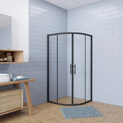 Produktbild von 90x90x185cm Duschkabine Schwarz Runddusche 5mm ESG-Glas Duschabtrennung Viertelkreis Drehtür Dusche Gleittür