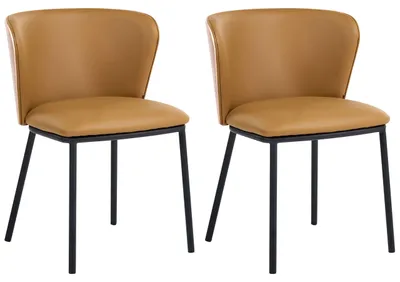 Produktbild von BELIANI Esszimmerstuhl 2er Set Braun Kunstleder Lederoptik Gepolstert mit Schwarzen Metallbeinen ohne Armlehnen Modernes Design Küchenstuhl