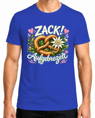 Produktbild von Zack Aufgebrezelt Brezel Edelweiss Trachtenshirt Lederhose Dirndl Herren T-Shirt, Blau, L