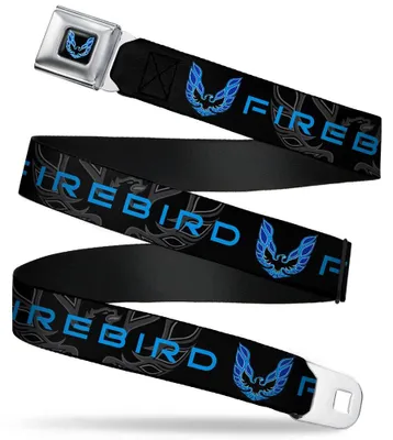 Immagine prodotto di Cintura di sicurezza Buckle-Down – Pontiac FIREBIRD/Logo – nero/grigio/blu – 2,5 cm di larghezza