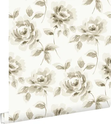 Imagen del producto de ESTAhome papel pintado rosas pintadas a la acuarela beige y marrón 53 cm x 10.05 m