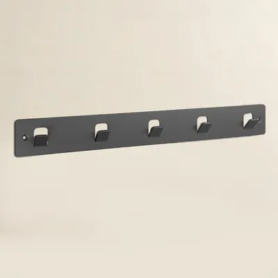Produktbild von doporro Garderobenleiste mit 5 Haken, Wandgarderobe mit Garderobenhaken, Kleiderhaken Wand, Hakenleiste, selbstklebend oder zum Bohren, Grau, Stalo-14