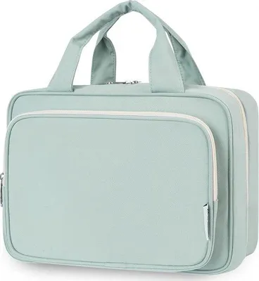 Produktbild von Unyqoos® Kosmetiktasche zum Aufhängen – große Toilettentasche für Damen & Mädchen, mintgrün, 30,5×23×14 cm, Organizer mit Metallhaken, 4 Fächer