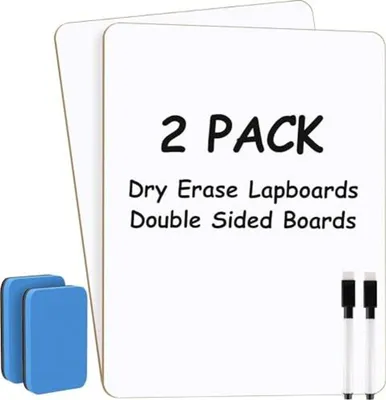 Produktbild von 2Pcs Whiteboard Klein 21cm x 30cm Weiße Tafel A4 Trocken Abwischbar Mini Whiteboards, Doppelseitige mit 2 Stiften und Radiergummis, Tragbar für
