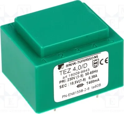 Obrázek produktu pro 1x Transformátor: s povlakem, 380,9 mA, 10,5 V, 4 VA, 230 VAC. Montáž: TEZ4/D230/10,5V -T