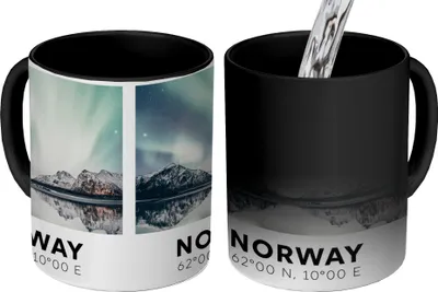 Produktbild von MuchoWow® Zauber Tasse Zaubertasse Magic Norwegen - Nordlichter - Bergen 350 ml Farbwechsel Becher Geschenk Geschenkidee - Magic-Tasse - Fototasse - Keramiktassen - Bilder - Tasse Kaffee - Getränkbech
