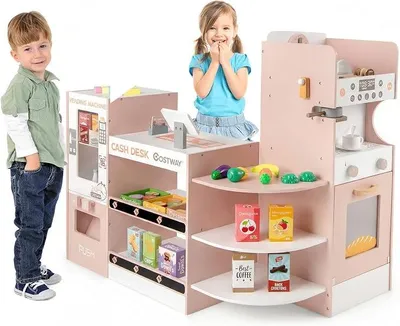 Imagen del producto de Tienda de juegos para niños, hecha de madera, con accesorios (rosa)