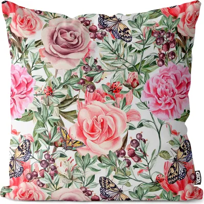Produktbild von VOID Marienkäfer Rosen Blumen Garten Kissenbezug Kissenhülle Polyester wasserfest Outdoor Indoor