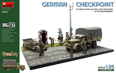 Produktbild von Miniart 36075 - 1/35 German Checkpoint. 3t Cargo Truck 3,6-36S & Kfz.1 Type 170VK w/ Feldgendarmerie.