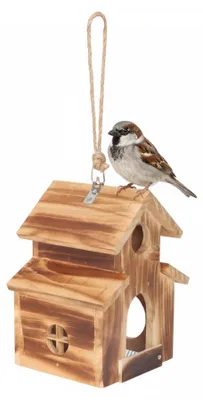 Produktbild von Hängender Vogelfutterspender, geflammtes Holz, Gitterboden