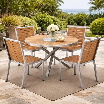 Produktbild von Teako Design Gartenmöbel-Set 4 Stühle mit Tisch 80 cm Teakholz Edelstahl