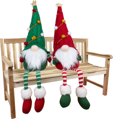 Produktbild von Weihnachten Deko Wichtel Kantenhocker 22cm (50cm) rot-grün - Set mit 2 Designs