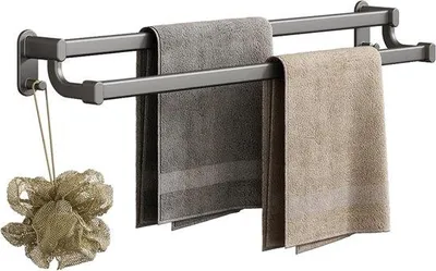 Immagine prodotto di Portasciugamani da parete 50 cm con 2 ganci, autoadesivo, per il bagno