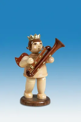 Produktbild von Holzfigur Musikengel mit Sarrusophon und Krone Höhe 6,5cm NEU