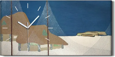 Produktbild von Wandkunst Leinwand Bild Uhr 60x30 Malerei Abstrakte Winter Schnee Hütten Himmel - weiße Hände