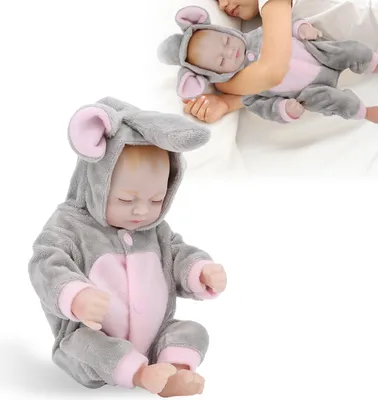 Produktbild von Mini-Babypuppe, lebensechtes Silikon, schließende Augen, Badespielzeug, Mädchenspielzeug für Neugeborene, Grau, Rosa