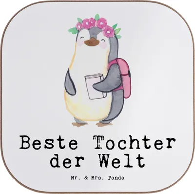 Produktbild von Mr. & Mrs. Panda Tassen Untersetzer Pinguin Beste Tochter der Welt - Weiß - Geschenk, gläseruntersetzer, Tassenuntersetzer, Gläser, Geschenkidee, Familie, Coaster, Mutter