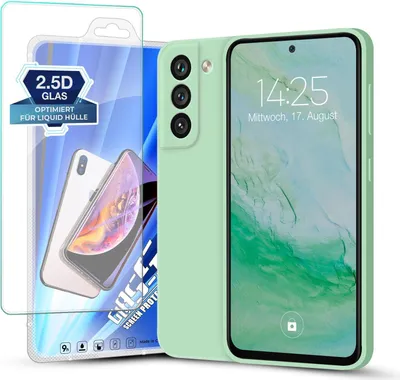 Produktbild von Hülle für Samsung Galaxy S21 mit 9H Displayglas Displayschutz Plus Case Cover Bumper Silikon Softgrip Schutzhülle Farbe: Türkis