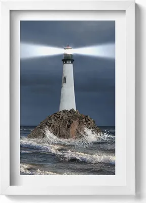 Produktbild von Leuchtturm– Wandbild mit Rahmen – Gerahmtes Bild  – Wanddekoration – 20x30 cm – Weiß
