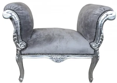 Produktbild von Casa Padrino Barock Schemel Hocker Grau / Silber - Sitzbank