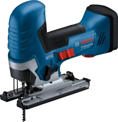 A blue and silver Bosch jigsaw is shown against a white background.