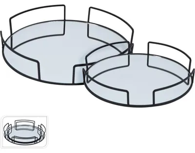 Image de Set de plateaux de service 2 pièces métal/verre KO-HZ1230100