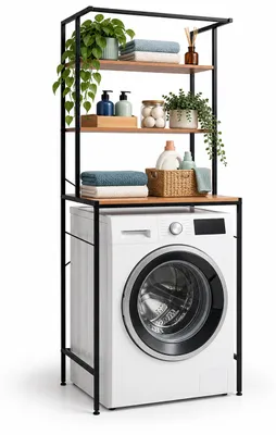 Image de Étagère Relaxdays pour machine à laver, 3 compartiments, étagère à placer au-dessus de la machine à laver, du sèche-linge ou des toilettes, dimensions : 161 x 66 x 40 cm, couleur : naturel/noir, Image générée par une IA
