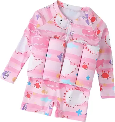 Produktbild von Kinder-Badeanzug mit Schwimmflügeln und Badekappe, rosa, Größe 110 – Unterwasserwelt